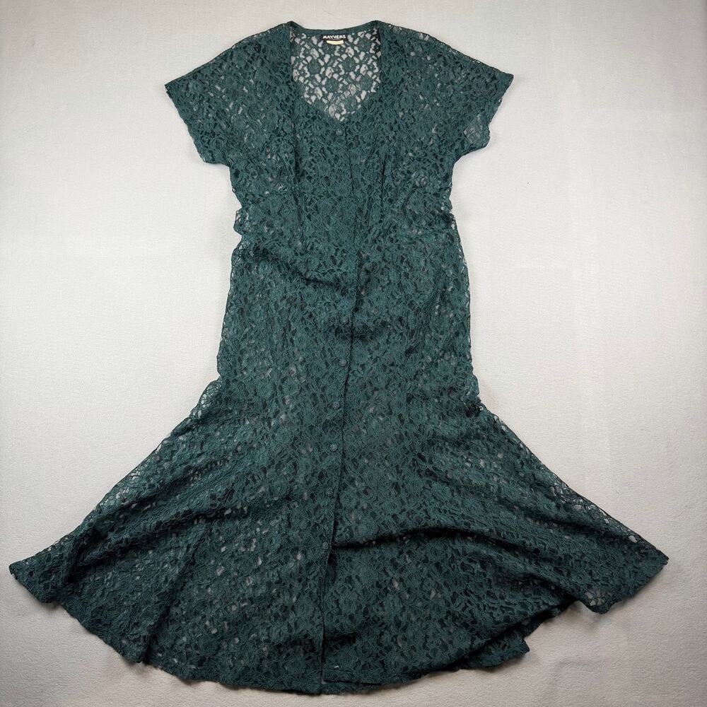 Vintage Maxvens Green Lace Maxi Dress Size 16